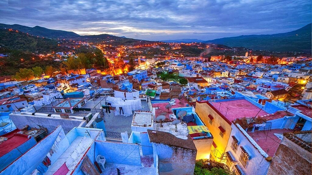 Pueblos de Marruecos en la puesta del sol