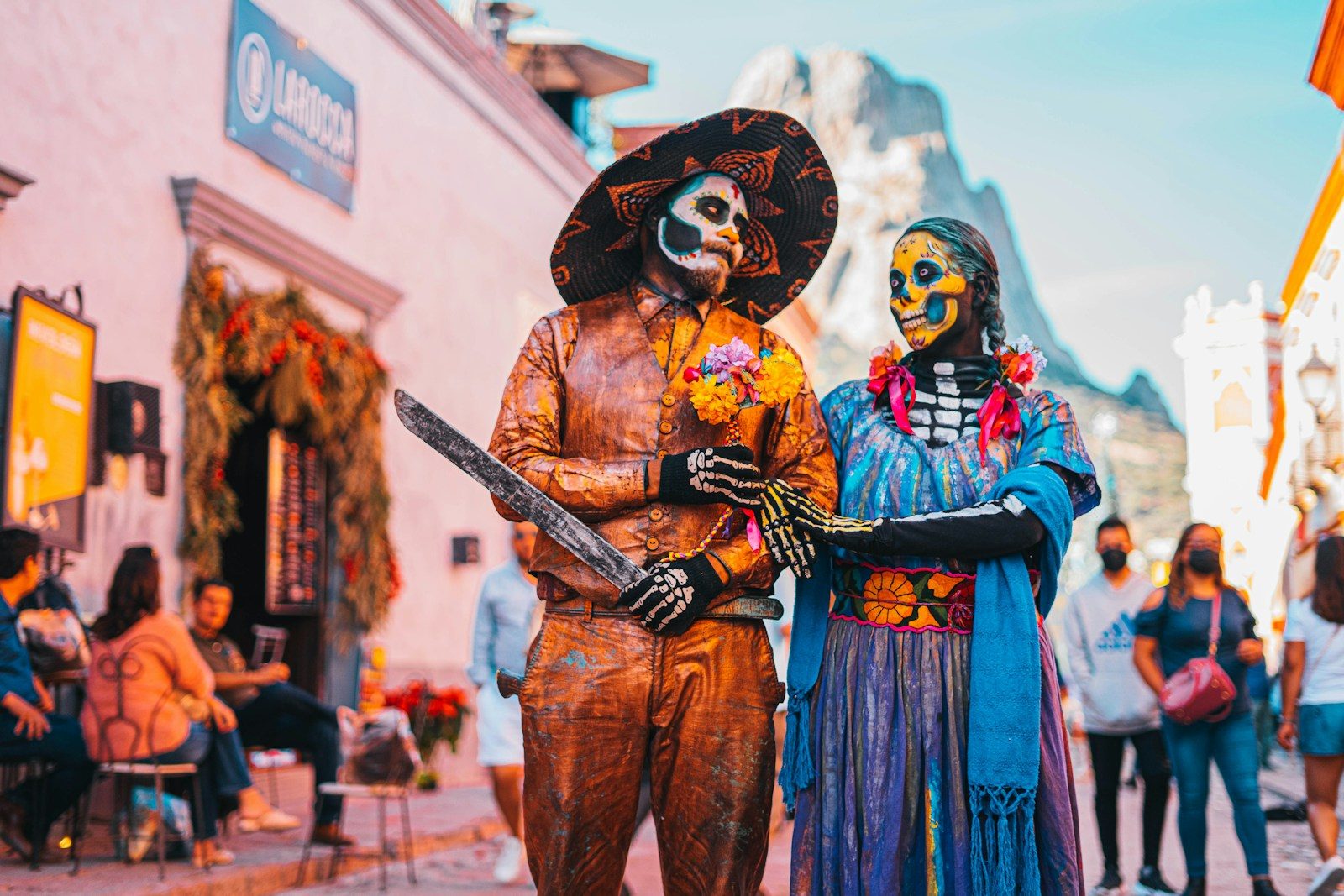 a couple of people that are standing in the street